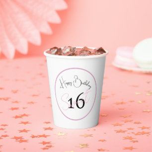 Weiße Sweet 16 Pink & Black Schrift Papier Tasse Pappbecher
