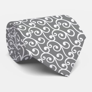 Weiße Swirl Vector Muster auf Grau Neck Tie Krawatte