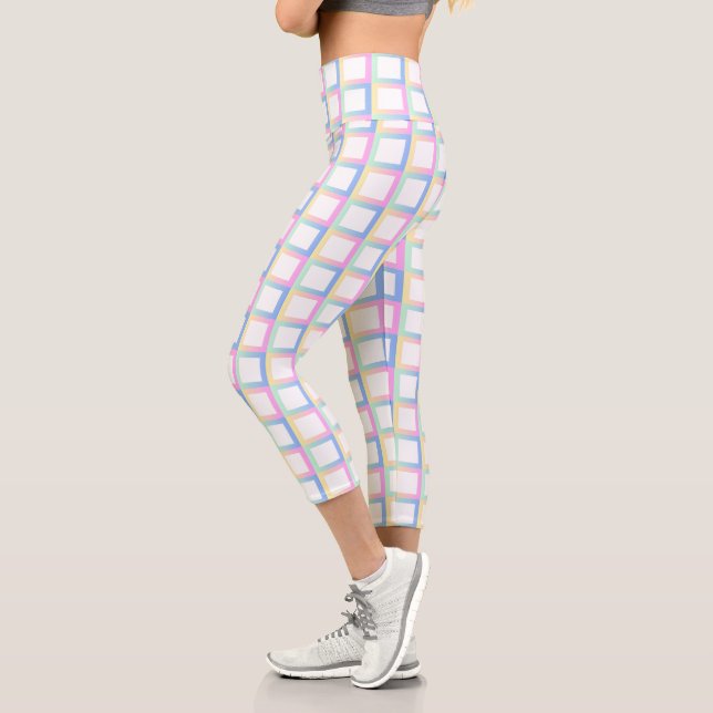 Weiße symmetrische Prüfmuster Capri Leggings (Links)