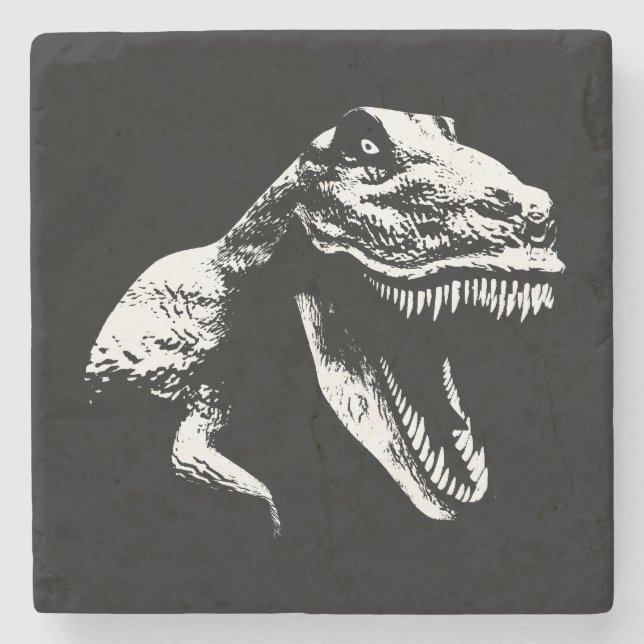 Weiße T Rex Steinuntersetzer (Vorderseite)