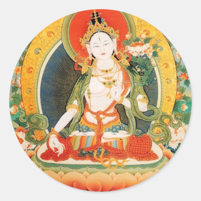 WEISSE TARA BUDDHIST-DEITÄT RUNDER AUFKLEBER (Vorderseite)