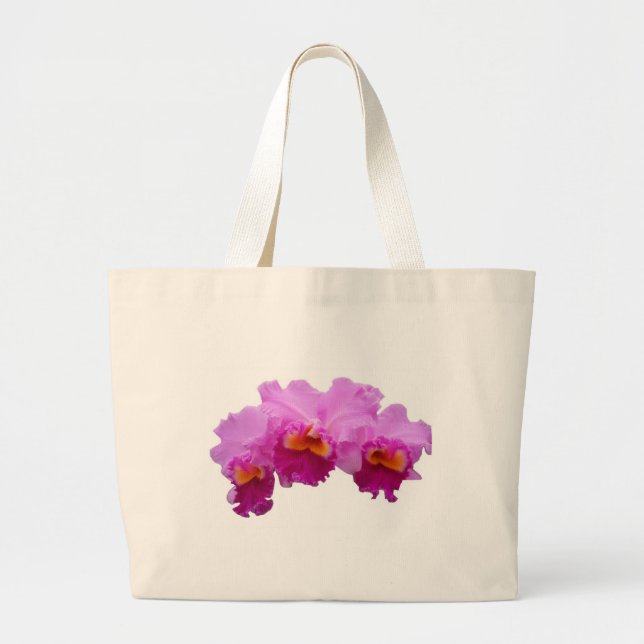 Weiße Taschen-Tasche verziert mit Orchideen Jumbo Stoffbeutel (Vorne)
