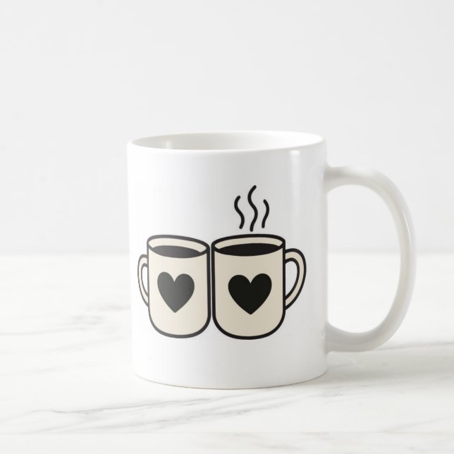Weiße Tasse 'Blanc Duo de Tasses Cœurs Noirs Illus (Rechts)