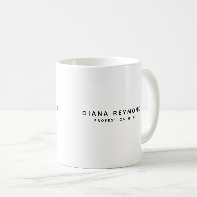 Weiße Tasse mit Namen und Beruf (VorderseiteRechts)