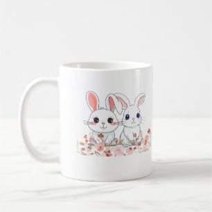 Weiße Tasse mit rosa Hasen als süßes Geschenk