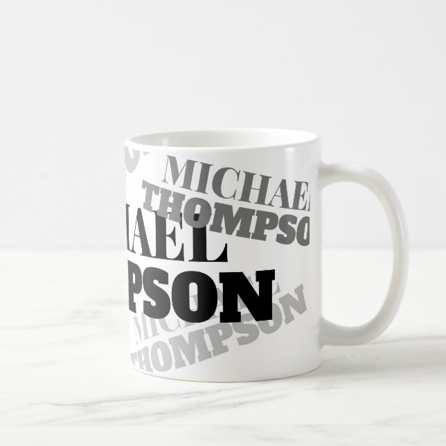 weiße Tasse mit schwarz-grauem Serif-Schriftart-fe (Rechts)