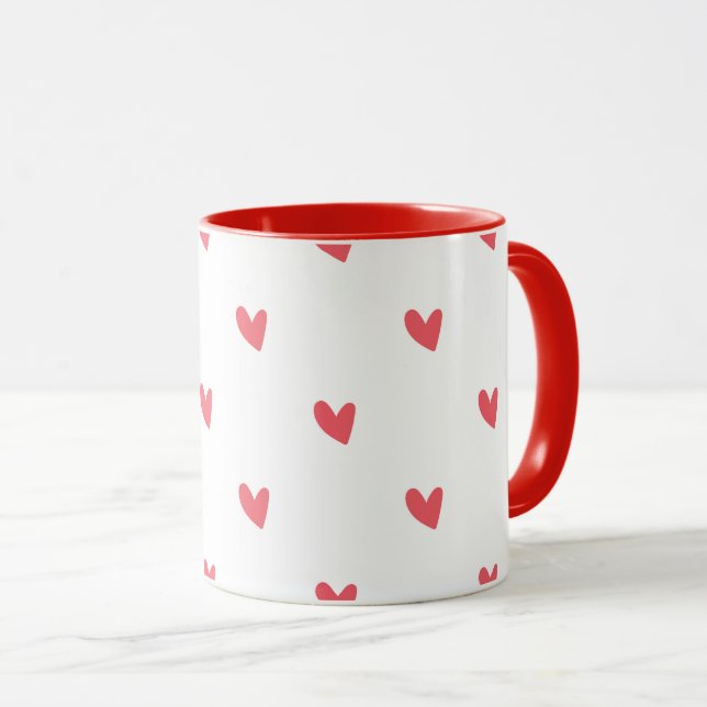 Weiße Tasse – Wellige rote Herzen (VorderseiteRechts)