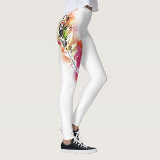 Weiße Tätowierungs-Feder-Leggings Leggings