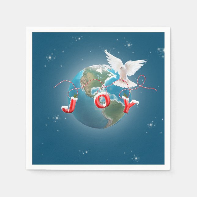 Weiße Taube auf dem Planeten mit Joy-Ornament Serviette (Vorderseite)