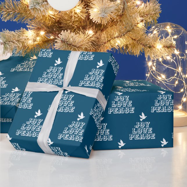Weiße Taube auf dunkelblauer Freude Liebe Weihnach Geschenkpapier (Feiertage)