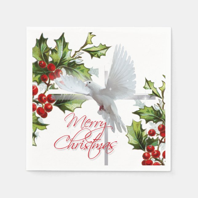 Weiße Taube Frieden Urlaub mistletoe Weihnachten Serviette (Vorderseite)
