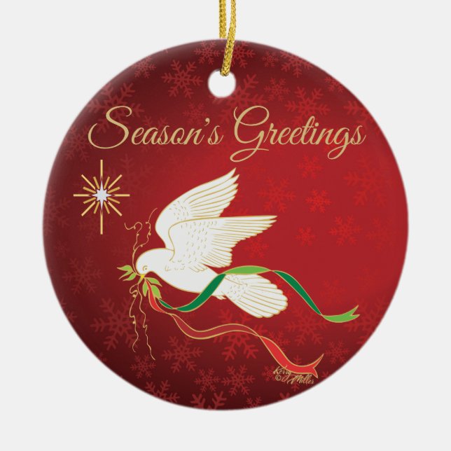 Weiße Taube Keramik Ornament (Vorne)