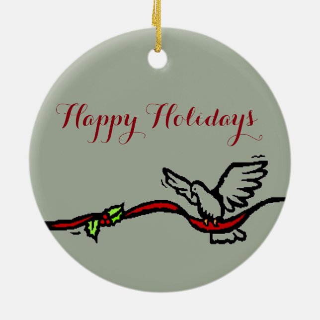 Weiße Taube Keramikornament (Hinten)