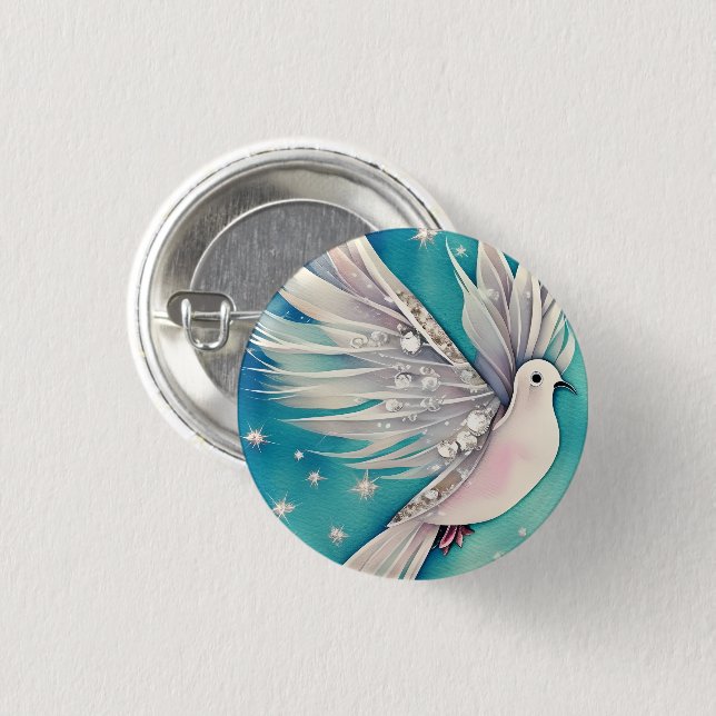 Weiße Taube mit ätherischen Flügeln Button (Vorne & Hinten)