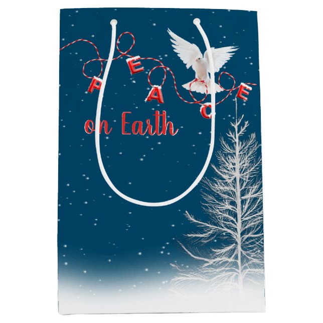 Weiße Taube mit friedlicher Weihnachtsschmuck Mittlere Geschenktüte (Vorderseite)