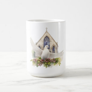 Weiße Taube mit Kirche Kaffeetasse