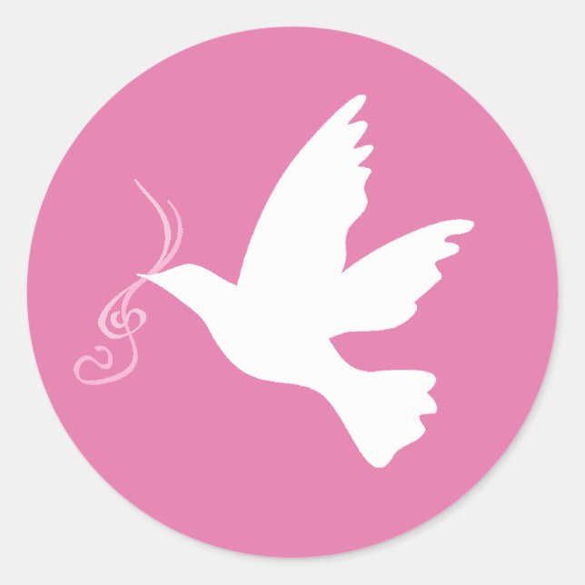 Weiße Taube mit rosa Bänder auf Aufkleber (Vorderseite)