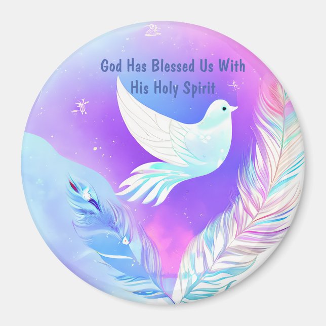 Weiße Taube mit rosa und blauen Federn Magnet (Vorne)