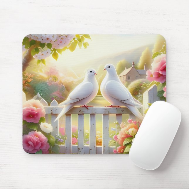 Weiße-Tauben-Cottage-Garten Mousepad (Mit Mouse)