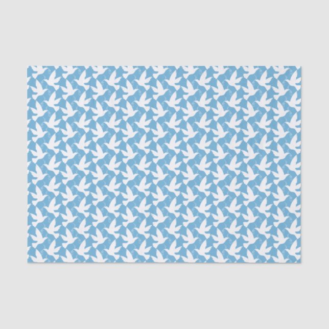 Weiße Tauben, die blaues Seidenpapier fliegen (Vorderseite)