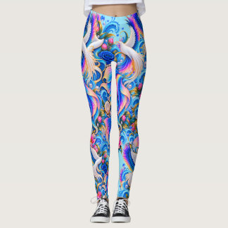 Weiße Tauben-Fantasie-Leggings | Himmelsblumen-Kun Leggings