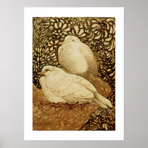 WEIßE TAUBEN IN BRAUNER SEPIA POSTER