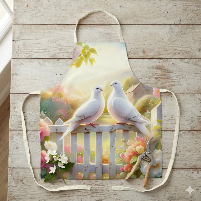 Weiße-Tauben-Landhausgarten Schürze (White Doves Cottage Garden Apron)