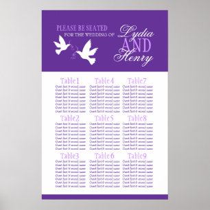 Weiße Tauben lila Hochzeitstisch Plan 1-9 Poster