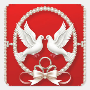 Weiße Tauben mit Hochzeitsrennen Quadratischer Aufkleber