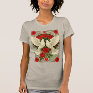 Weiße Tauben und rote Rosen Art Nouveau T-Shirt