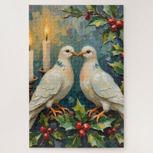 Weiße Tauben und Stechpalmen-Girlande Weihnachten 