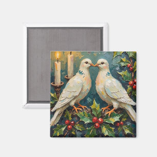 Weiße Tauben und Stechpalmen-Girlande Weihnachten  Magnet