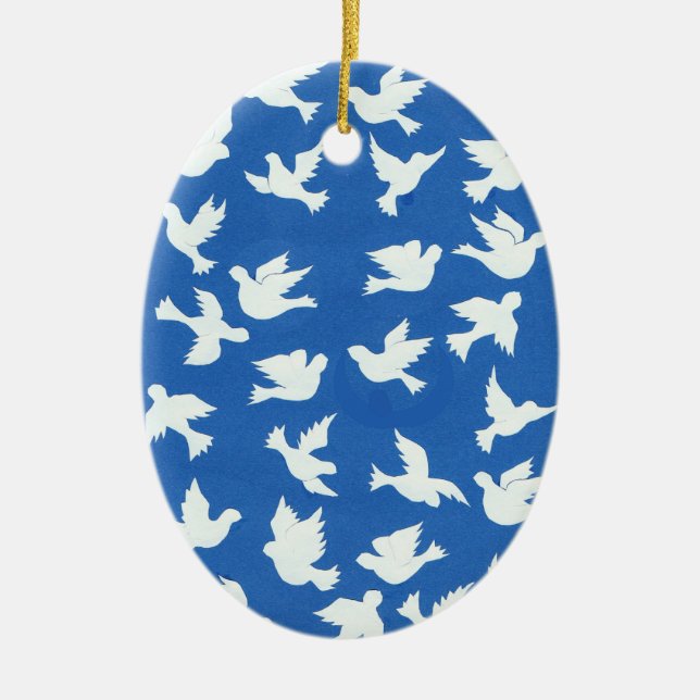 Weiße Tauben-Verzierung Keramikornament (Vorne)