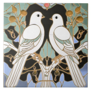 Weiße Tauben Vögel Art Nouveau Tauben Vogel Art De Fliese