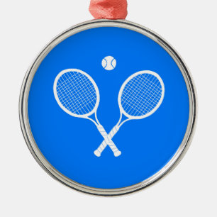Weiße Tennis-Schläger und Ball Blau  Ornament Aus Metall