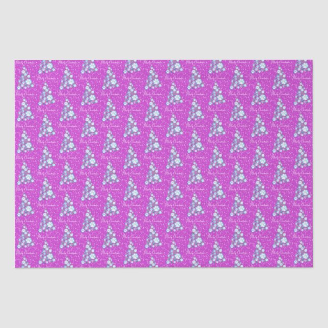 Weiße Tierpfade Rosa und Blauer Weihnachtsbaum Ros Seidenpapier (Vorderseite)