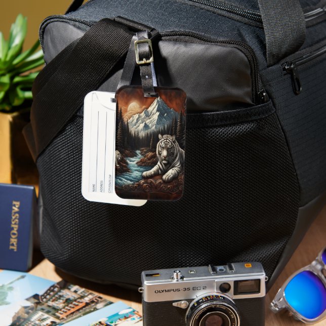 Weiße Tiger am Fluss Gepäckanhänger (Vorderseite & Rückseite)