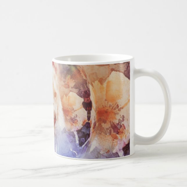 Weiße Tiger-Blumenblase Grunge Kaffeetasse (Rechts)