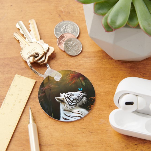 Weiße Tiger, die Momente lieben, Keyring Schlüsselanhänger (Schreibtisch)
