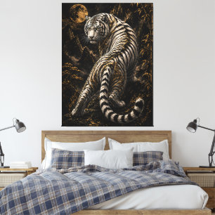 Weiße Tiger Mondlicht Leinwand Wandkunst Mystisc