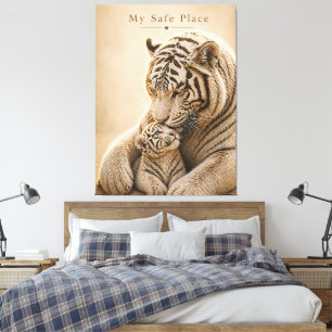 Weiße Tiger-Mutter und Jungtier – Mein sicherer Or Leinwanddruck