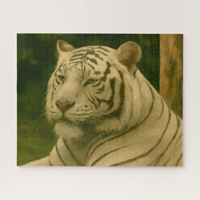 Weiße Tiger-Ruhen im Wald-Schatten (Horizontal)