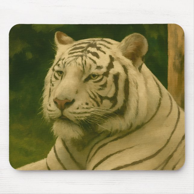 Weiße Tiger-Ruhen im Wald-Schatten Mousepad (Vorne)