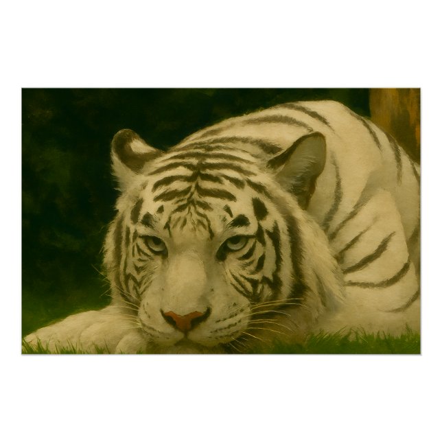 Weiße Tiger-Ruhen im Wald-Schatten Poster (Vorderseite)