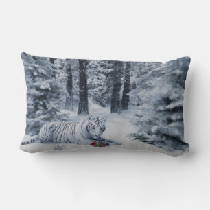 Weiße Tiger-Schnee-Wald-Kissen – Verzauberter Wint Lendenkissen