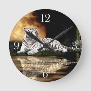 Weiße Tiger-u. Mond-große Katze Tier-Liebhaber Runde Wanduhr