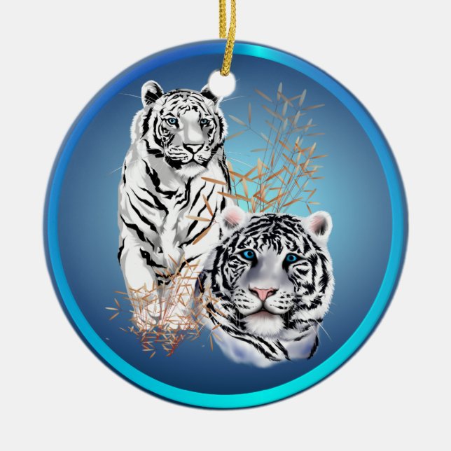 Weiße Tiger - Verzierungen Keramikornament (Vorne)
