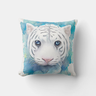 Weiße Tiger Wilde Tiere Natur Wasserfarbe Kunst Kissen
