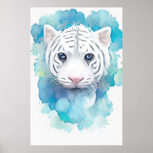 Weiße Tiger Wilde Tiere Natur Wasserfarbe Kunst Poster