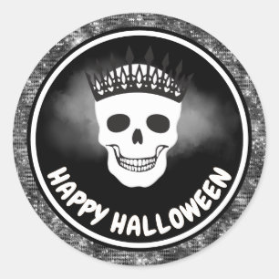Weiße Totenkopf Königin & schwarzes Glitter Hallow Runder Aufkleber